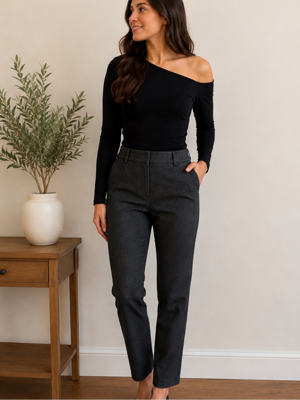 Dalia Grey Textured Stretch Career Pants Wonen’s Size M NWOT